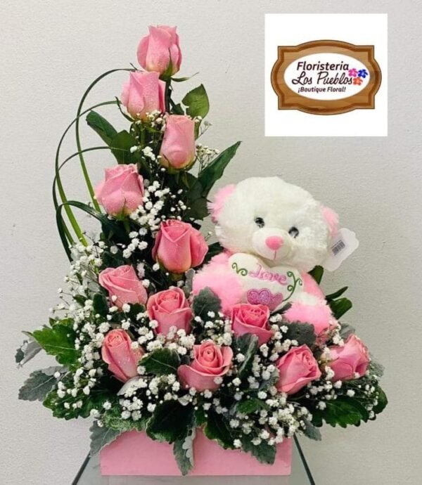 Arreglo rosado + Peluche
